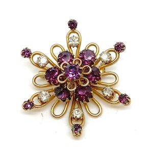 1950's Purple and White Crystal  CORO Filigree Star or Flower Brooch