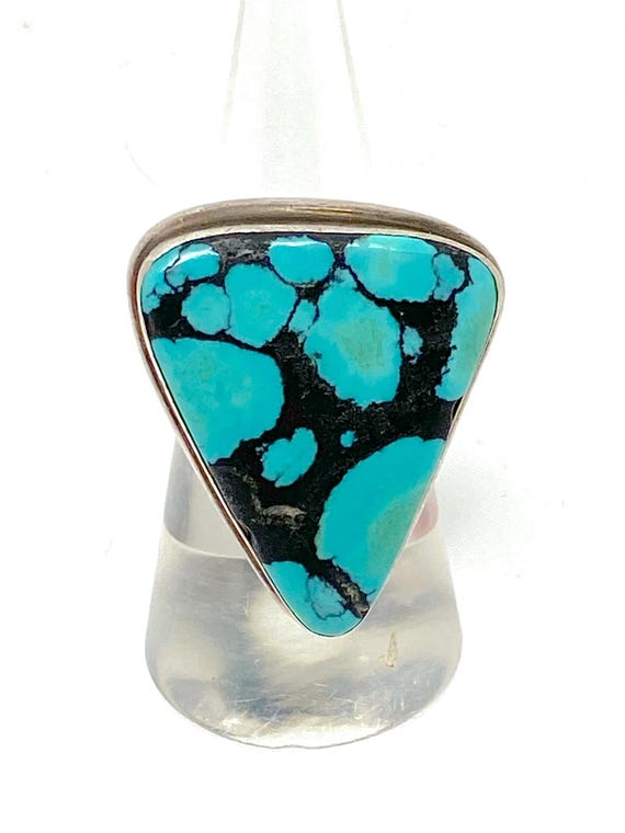 Large Triangular Royston Turquoise  925 Silver Ri… - image 2