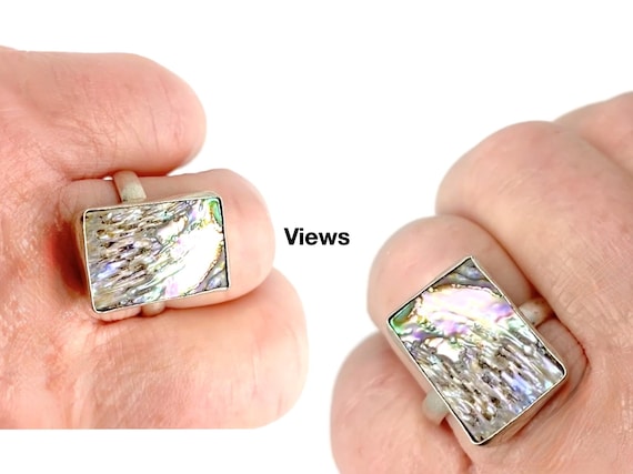 Large Rectangular Abalone 925 Sterling Silver Rin… - image 2