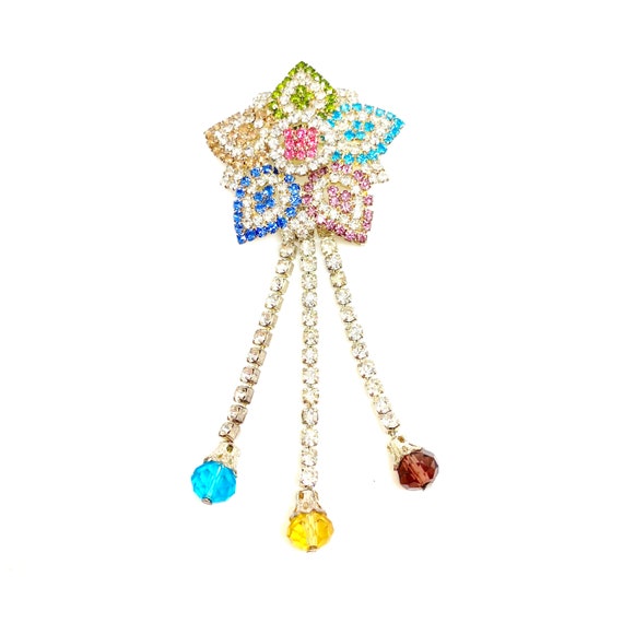 Magnifique Broche Vintage Doré à Facettes Topaze Jaune Verre Strass 9d