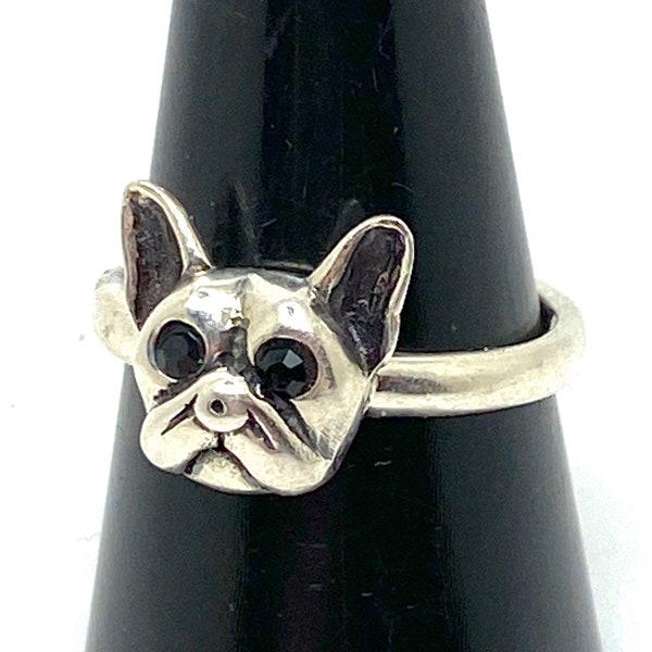 Vintage bague bouledogue français en argent 925