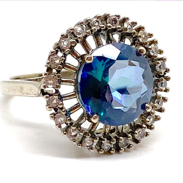 Lovely Sterling Silver Blue Zircon Ring-  Size Q