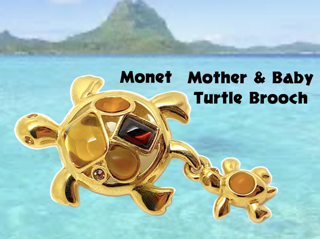 MONET 母亀と子亀琥珀ガラスカボションブローチ - Etsy 日本