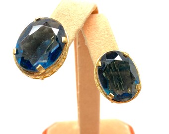 1980's Blue Glass Oval Clip Earrings