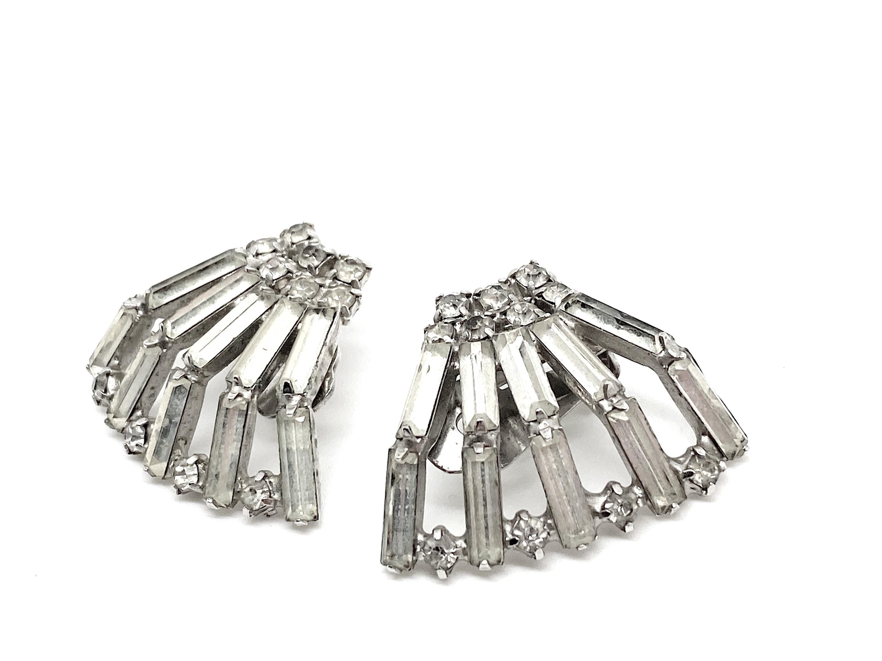 Orecchini Lunghi 8 Cm In Cristallo Stile Art Déco, Argento, A Clip O Borchia, Regolabili