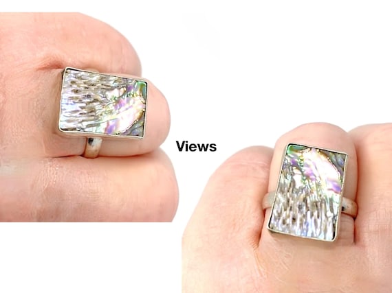 Large Rectangular Abalone 925 Sterling Silver Rin… - image 7