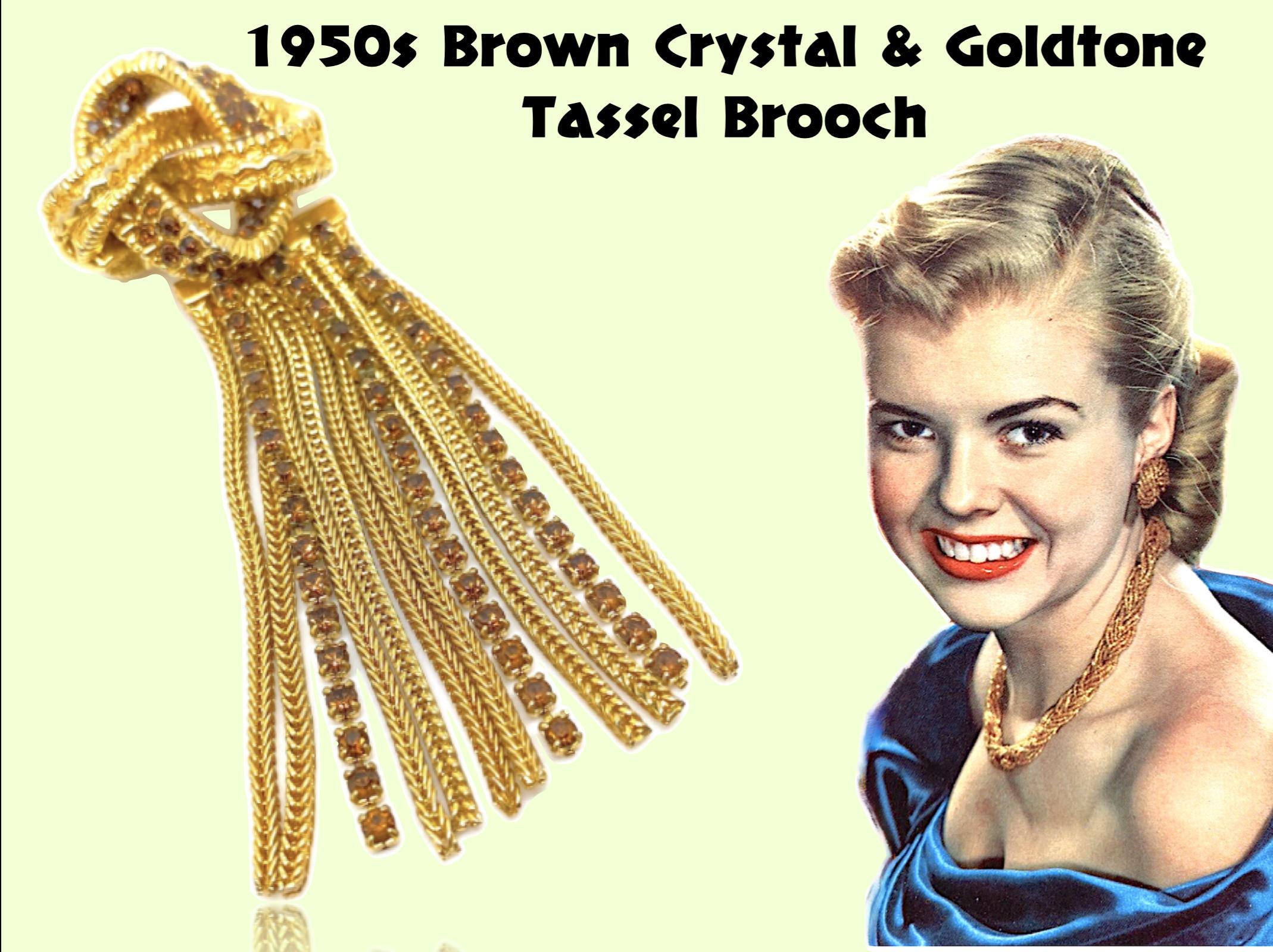 Broche Vintage Baroque à Pompon Doré - Années 1980 - Occasion, En Métal - Accessoire Rétro Et Tendance