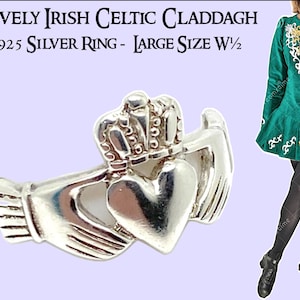Mooie Ierse Keltische Claddagh 925-zilveren ring - groot formaat