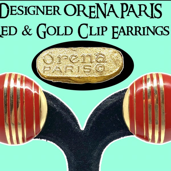 Clips boucles d'oreilles vintage métal doré émail bordeaux Orena - Jeronine Vintage