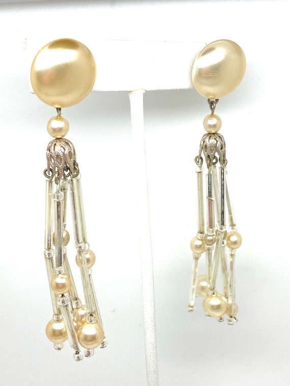 Large Long Statement Vintage Pearl & Crystal Drop… - image 5