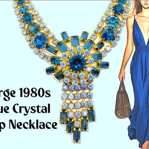 1980年代のヴィンテージブルークリスタルドロップネックレス - Etsy 日本
