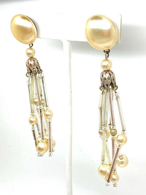 Large Long Statement Vintage Pearl & Crystal Drop… - image 3