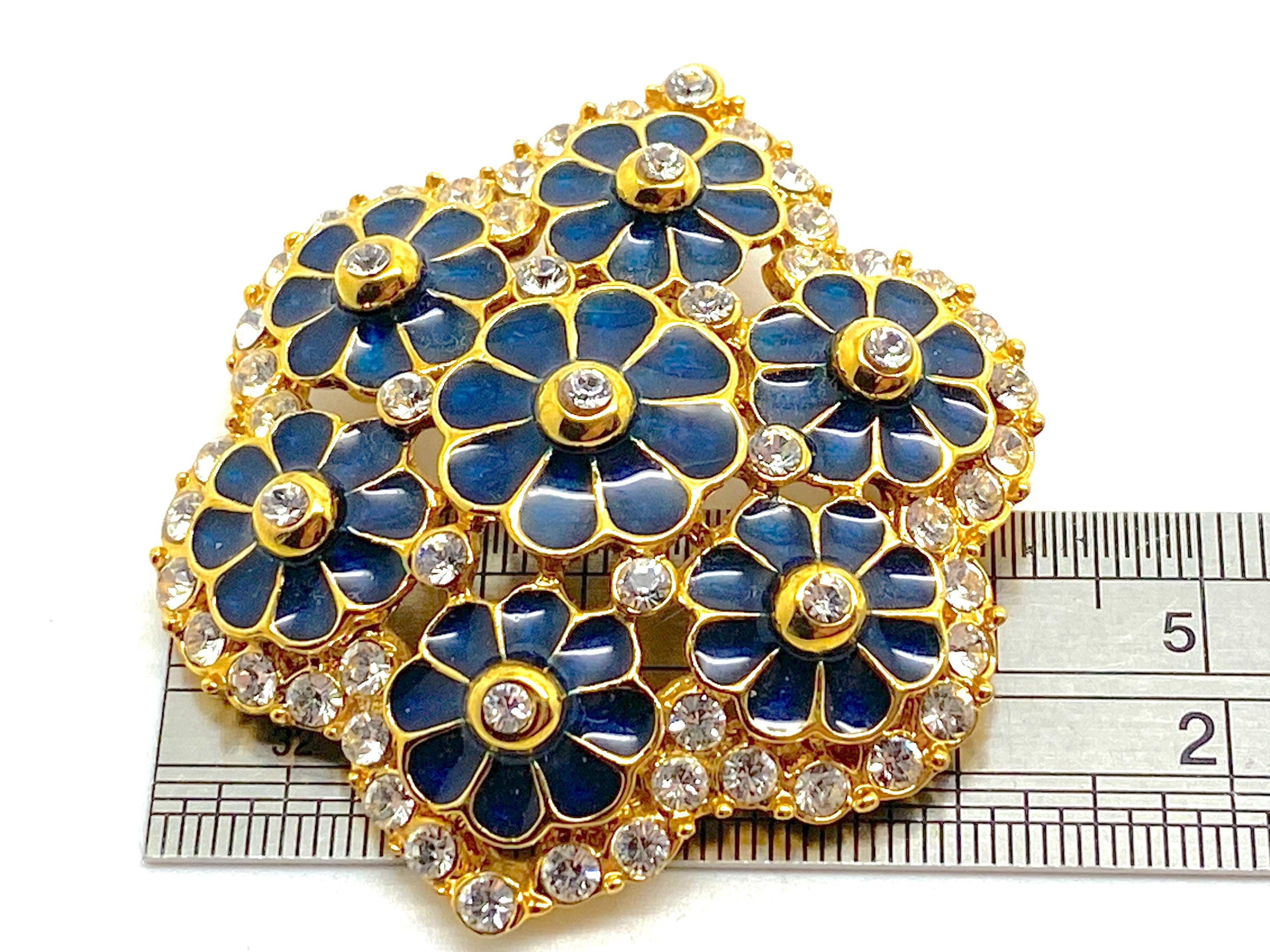 Jacqueline Bouvoir Kennedy JBK Rich Blue Enamel & Crystal Floral