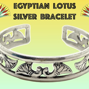 Egyptian Style Lotus Flower 925 Silver Bracelet