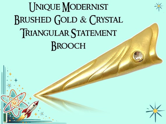 Unique Modernist Brushed Gold Triangular Brooch M… - image 1