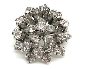 Most Unusual Vintage White Crystal Rhinestone Dome Brooch