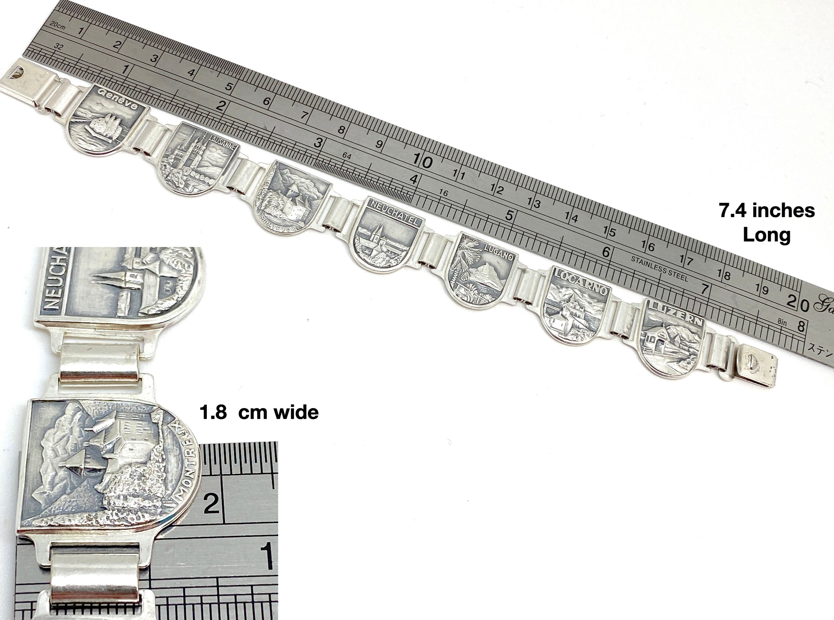 Solid Silver Swiss Tourist Bracelet: Geneva, Lausanne, Locarno - Etsy