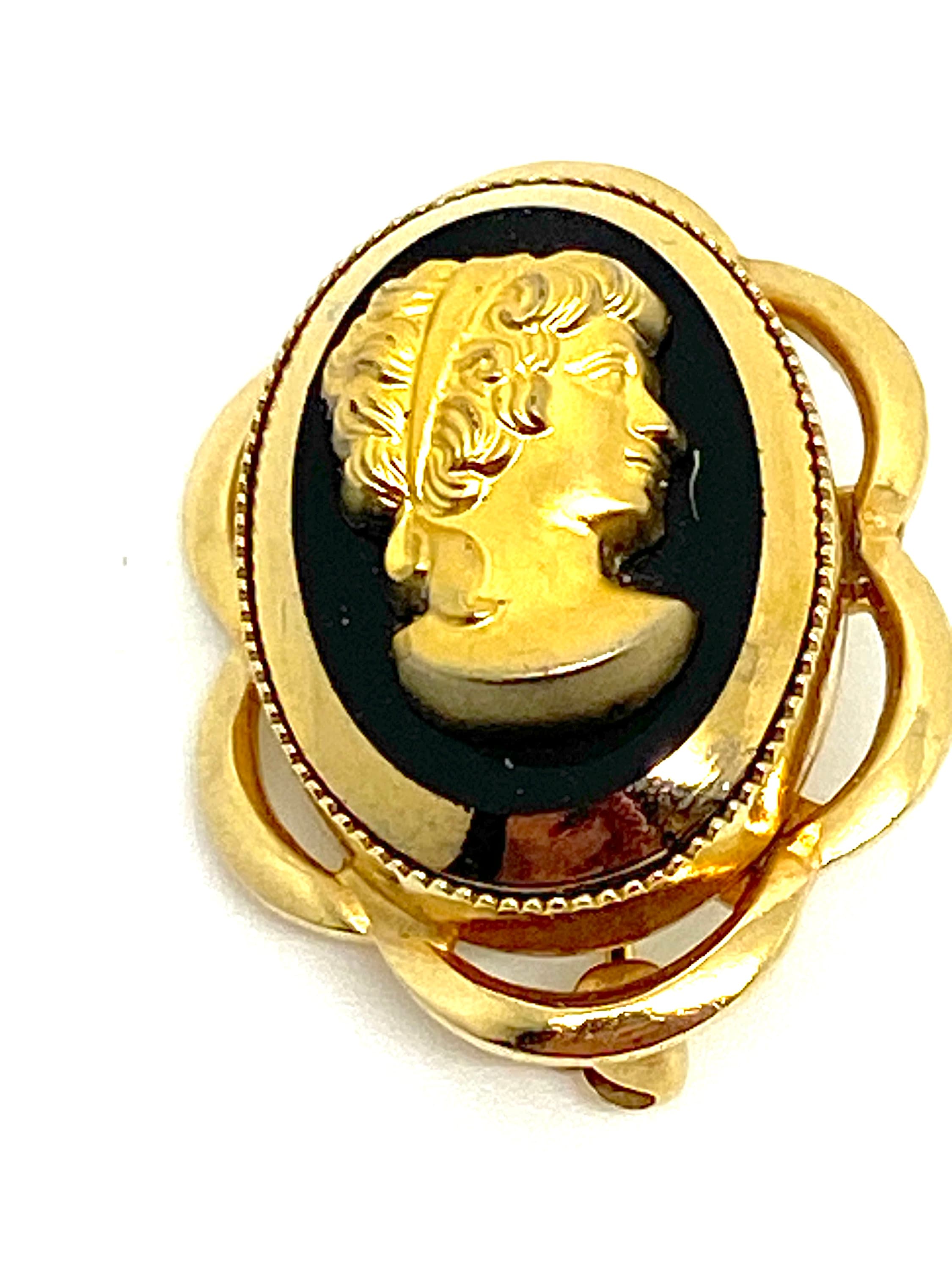 Vintage 1980's Black and Bonded Gold CAMEO Brooch - Etsy