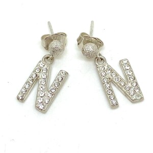 925 Silver CZ Initial Earrings: Mirror Ball Fasteners