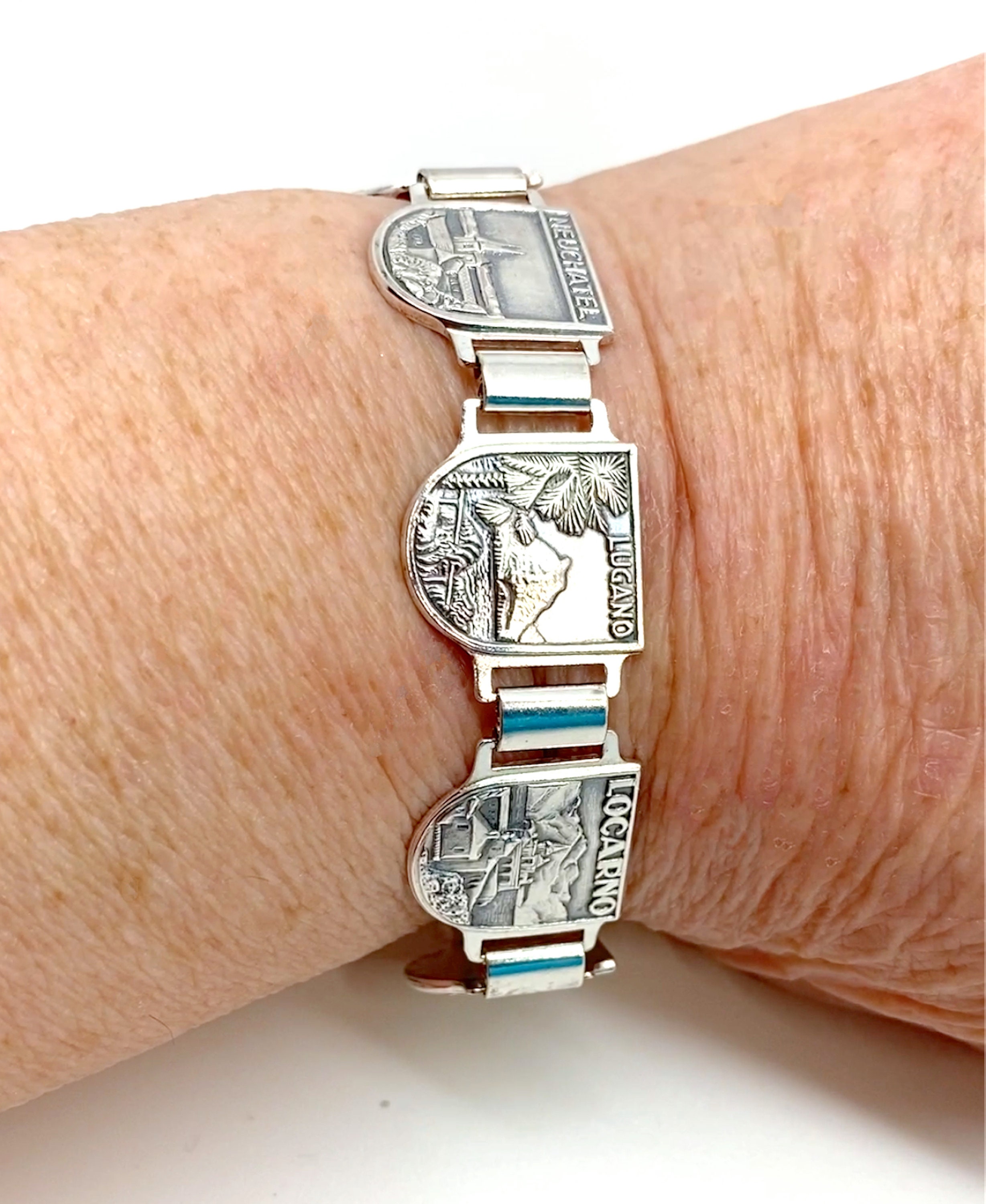 Solid Silver Swiss Tourist Bracelet: Geneva, Lausanne, Locarno - Etsy
