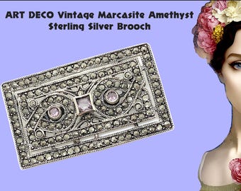 Art Deco Vintage Markasit Amethyst Sterling Silber Brosche