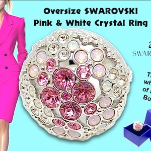 Swarovski roze ring met parelmoer kristal - zwaan gesigneerd - in doos