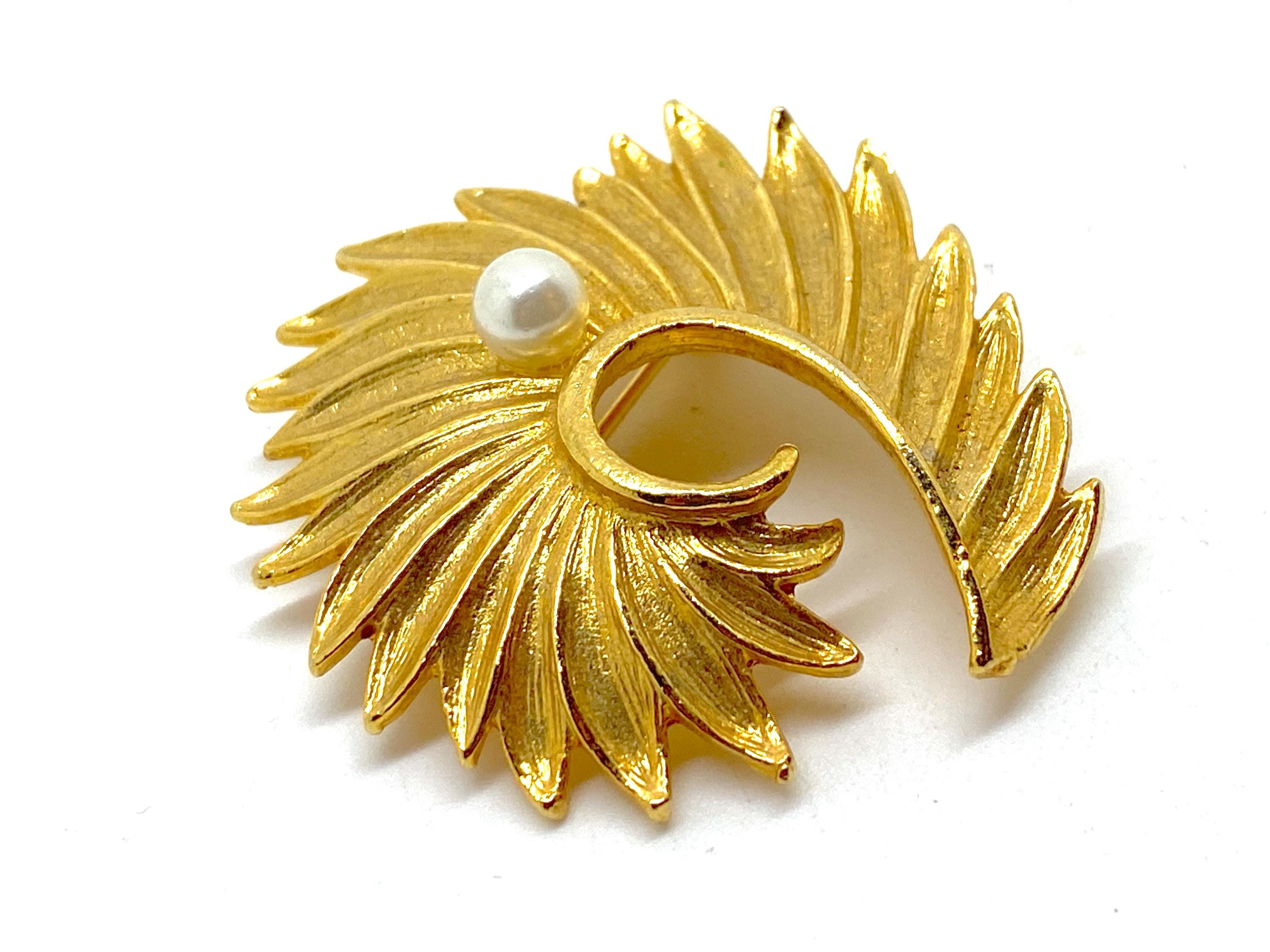 Ancienne Broche Art Déco Plaqué Or 18k 750 - Créateur, Motif Perle (Occasion)