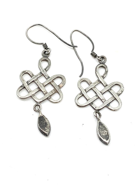 Unusual Celtic Loop Green Agate Drop Dangle Silve… - image 8