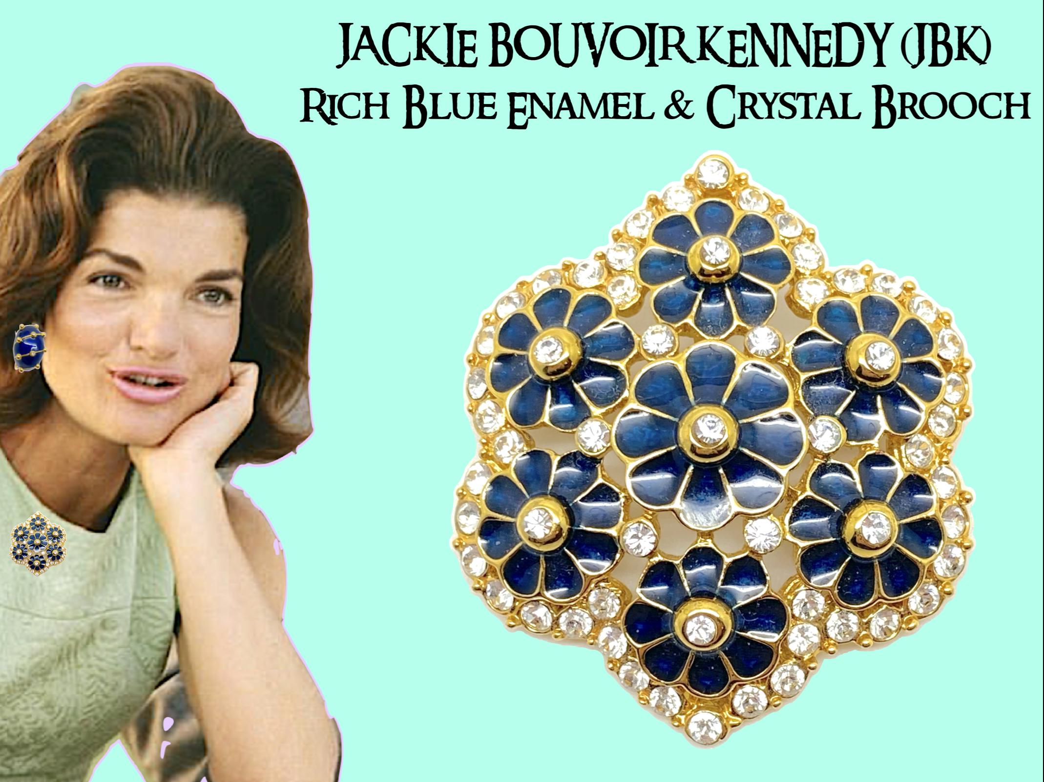 Jacqueline Bouvoir Kennedy JBK Rich Blue Enamel & Crystal Floral