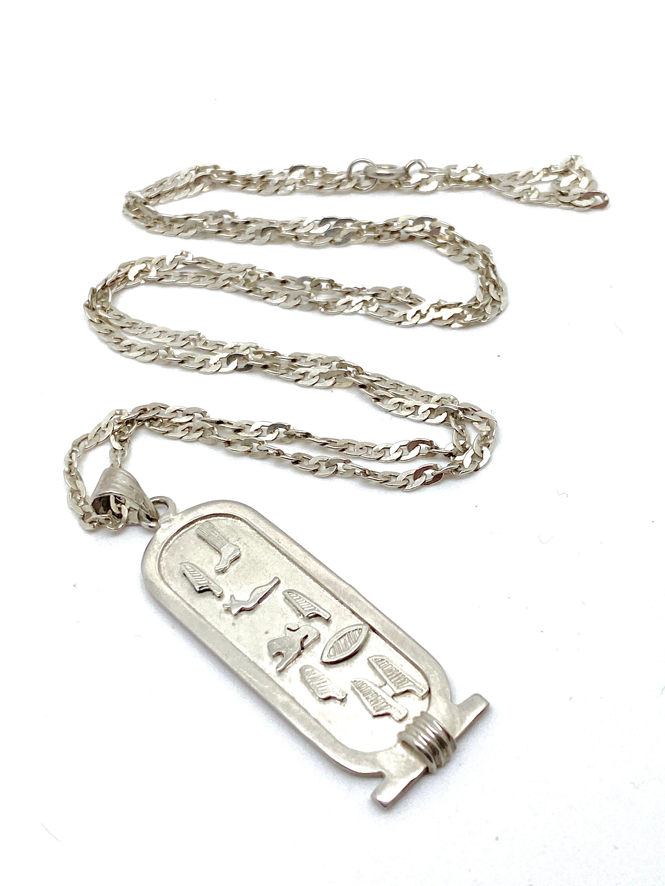 Pendentif Argent Massif – Hiéroglyphes égyptiens – Occasion