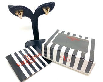 Genuino Vintage Valentino Bijoux Iconic Signature V Diseñador Crystal Clip Pendientes