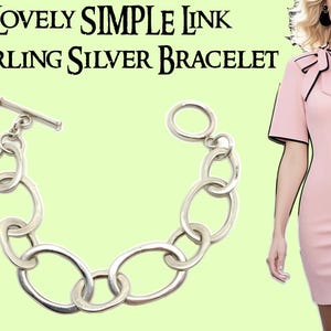 Vintage 925 Sterling Silver T-Bar Bracelet: Large Oval Link, 1970s