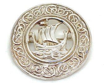 Broche en argent sterling celtique de bateau viking écossais