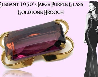 Broche Ancienne Strass Cristal Facettes Mauve Améthyste - Éclat Violet Rose, Plaqué Or