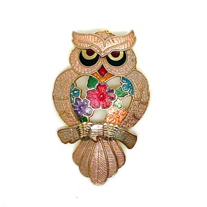 Vintage Enamel OWL Brooch