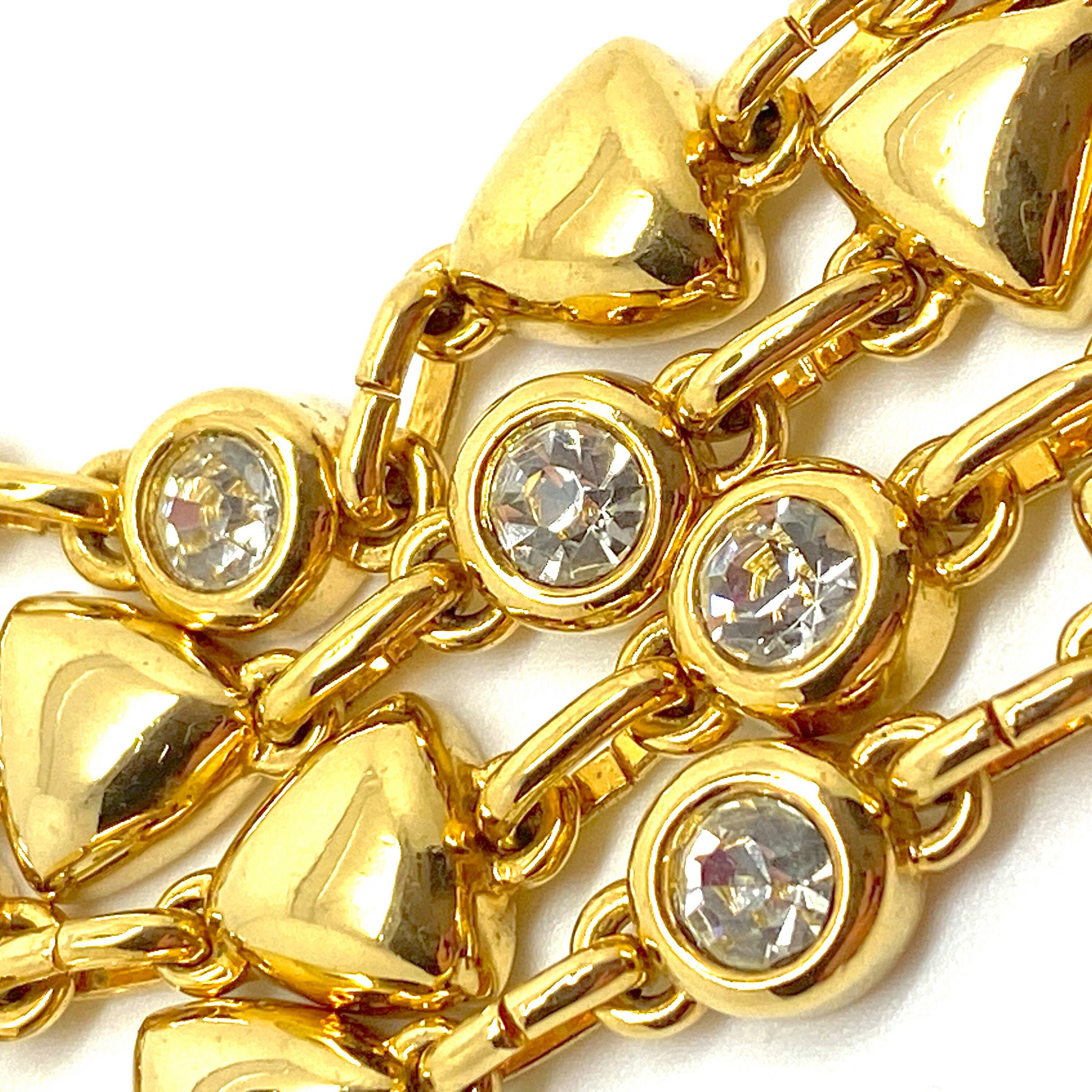 Collier coeur en cristal vintage : chaîne dorée, 16 pouces - France