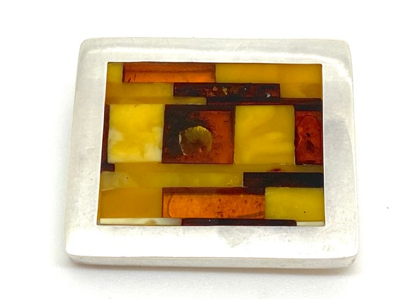 Unusual Modernist Multi -Amber and Sterling Silve… - image 2