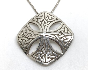 Unusual 1990s Scottish Celtic Knot Sterling Silver Pendant