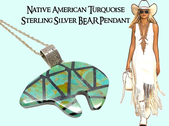 Large Native American Turquoise & Sterling Silver… - image 1