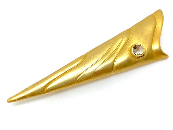 Unique Modernist Brushed Gold Triangular Brooch M… - image 2