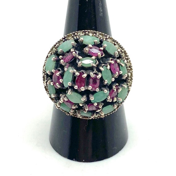 Very Large Statement Emerald and Ruby 925 Silver … - image 2