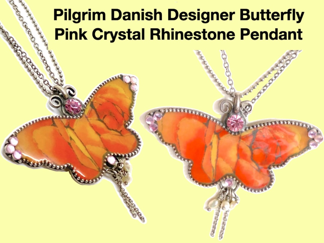 Pilgrim Danish Designer Butterfly Glass and Pink Crystal