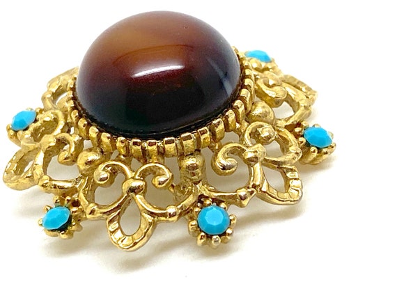 1980s SPHINX Brown and Blue Crystal Dome Brooch - image 2