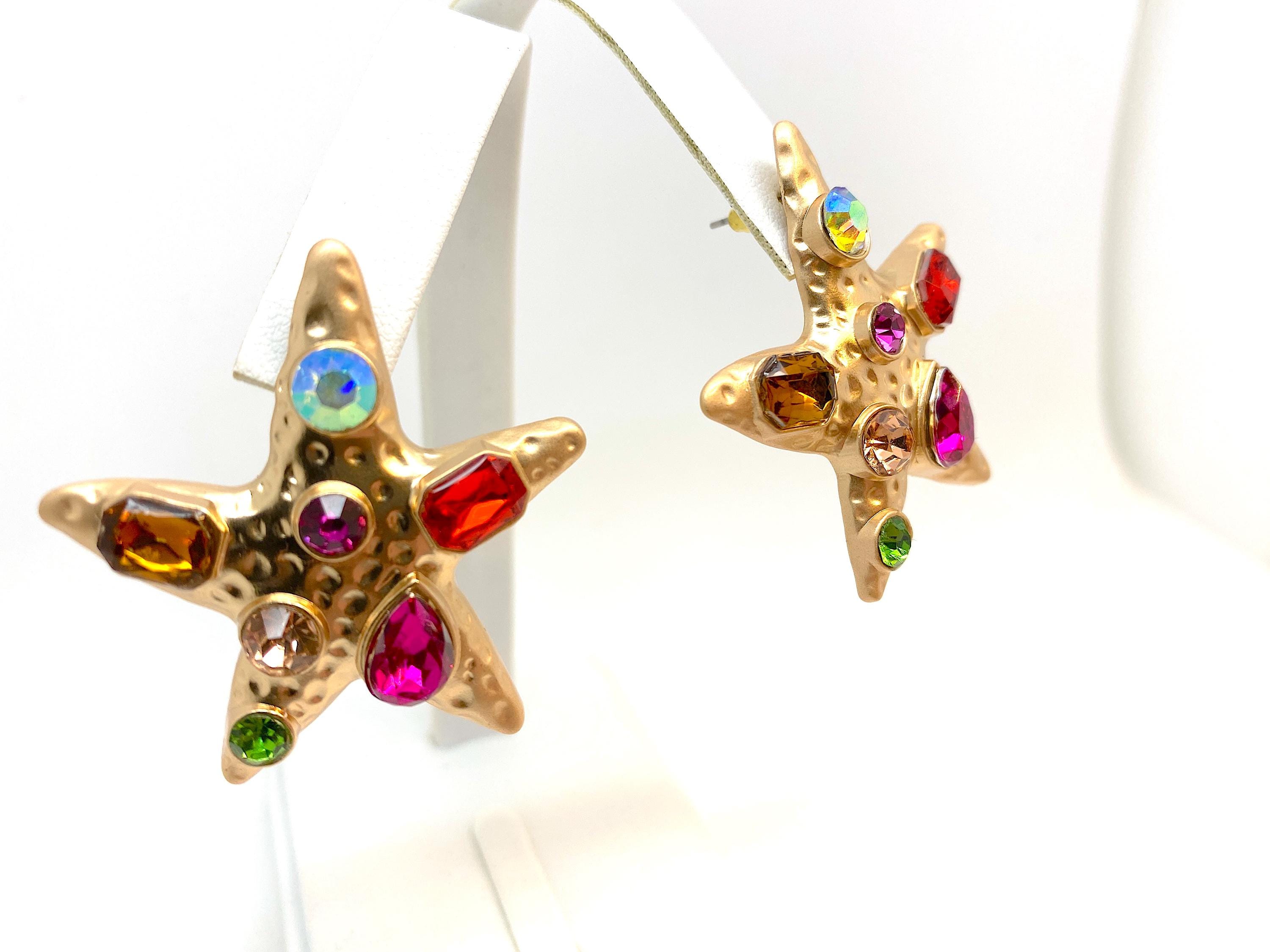 Kenneth Jay Lane Inspired Bejewelled Brushed Gold STARFISH