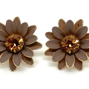 Vintage Jewelcraft Topaz Crystal Rhinestone Flower Star Clip Earrings