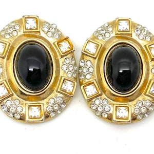 Gorgeous Marcel Boucher High End Designer Black Glass Crystal Rhinestone Clip Earrings