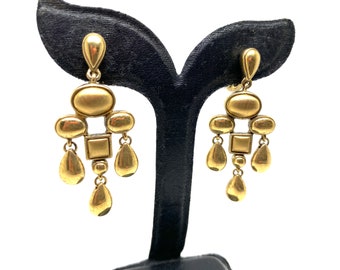 Boucles d'oreilles clip pendantes en or Monet des années 1990
