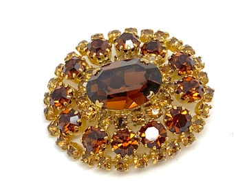 1980s Brown Glass Goldtone Brooch