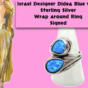 Israel Designer Didea Blue Opal Sterling Silver 925 Wrap around Ring Signed