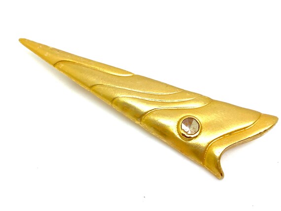 Unique Modernist Brushed Gold Triangular Brooch M… - image 3